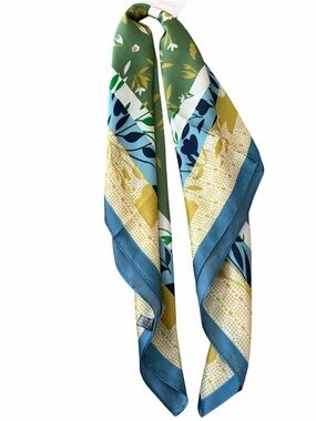 Silky Floral Green & Blue Women's Scarf